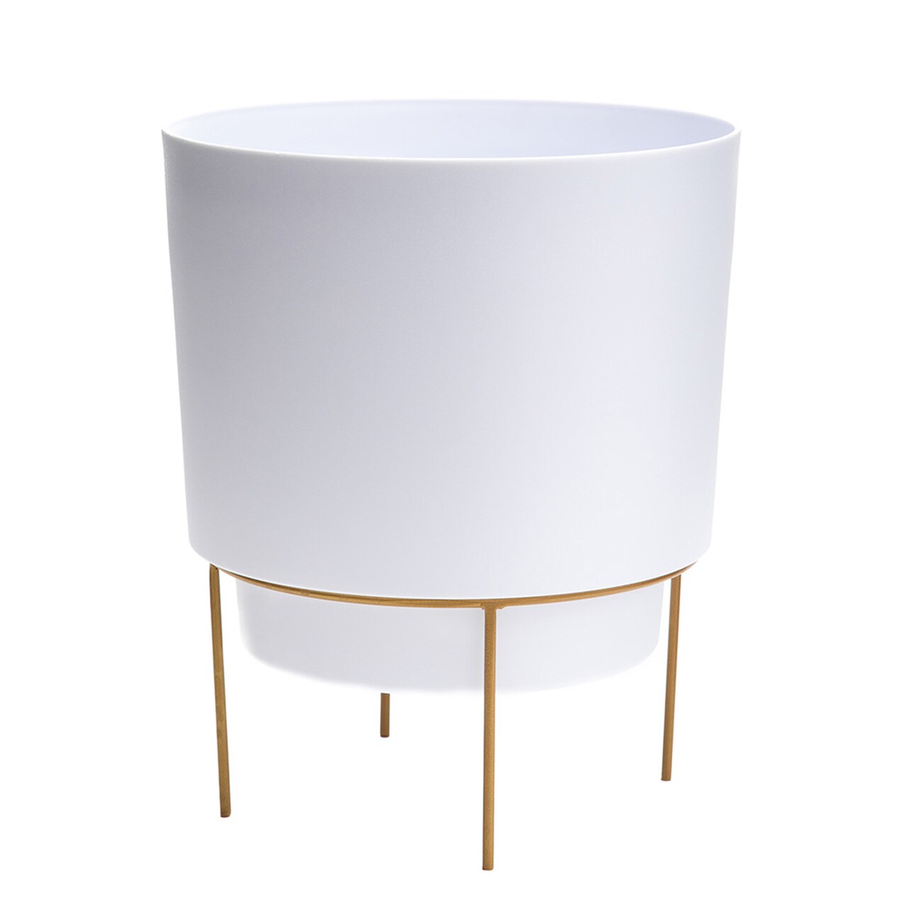 Hopson 14" Casper White Planter w/ Metal Gold Stand Made of Durable Resin, Indoor/Outdoor Use